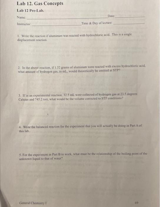 Solved Lab 12. Gas Concepts Lab 12 Pre-Lab. Name: Date: | Chegg.com