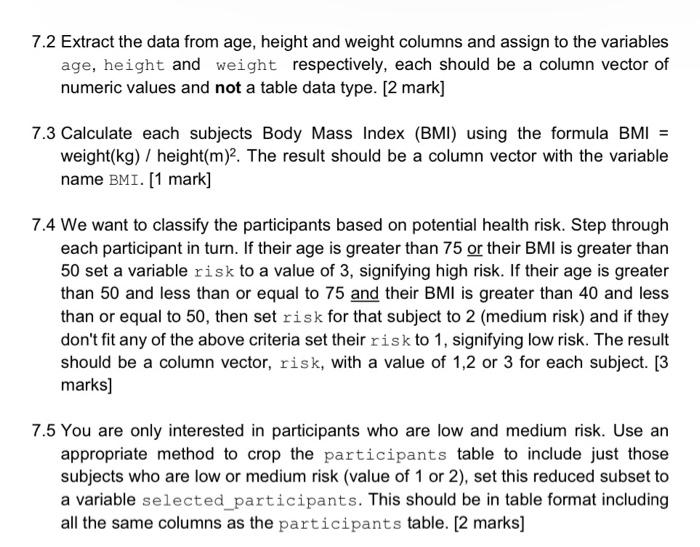 Question 7 Readtable, logic and indexing (9 Marks]