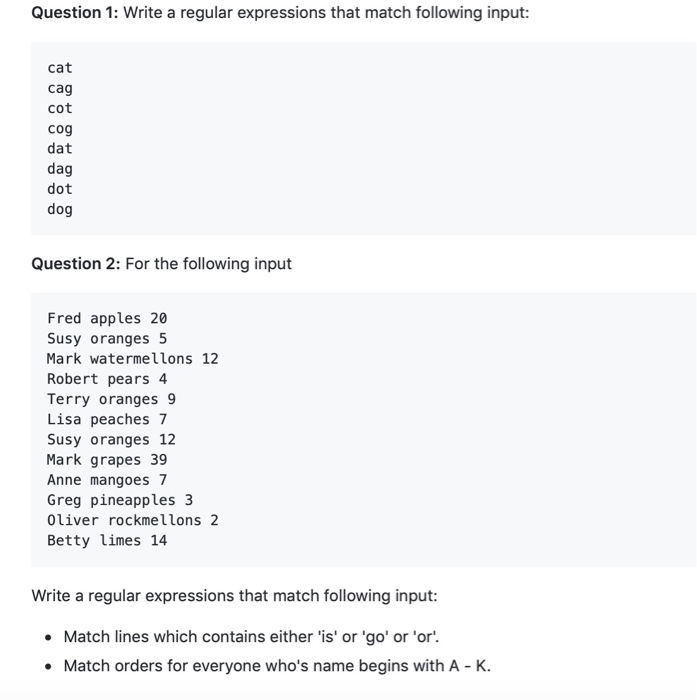 Solved Question 1: Write a regular expressions that match | Chegg.com