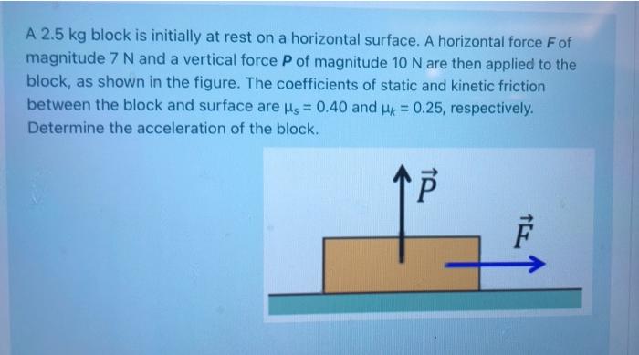 Solved A 2.5 kg block is initially at rest on a horizontal | Chegg.com