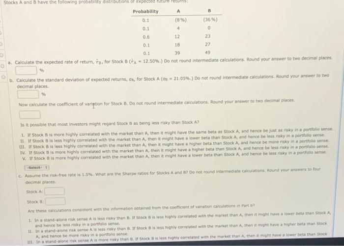 Solved B Stocks A And B Have The Following Probability | Chegg.com