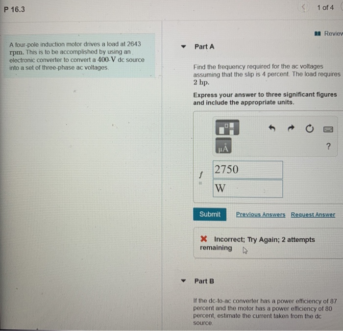 Solved P 16.3 1 of 4 A Reviev Part A A four-pole induction | Chegg.com