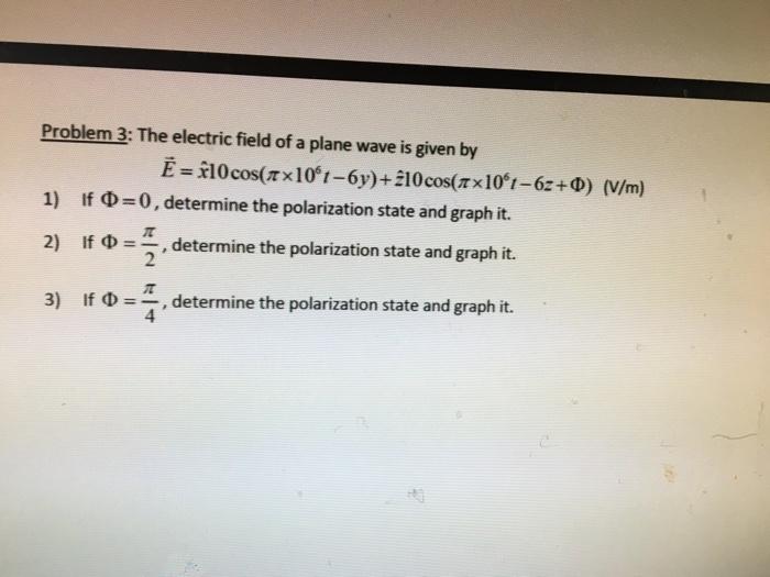 Solved Problem 3: The electric field of a plane wave is | Chegg.com