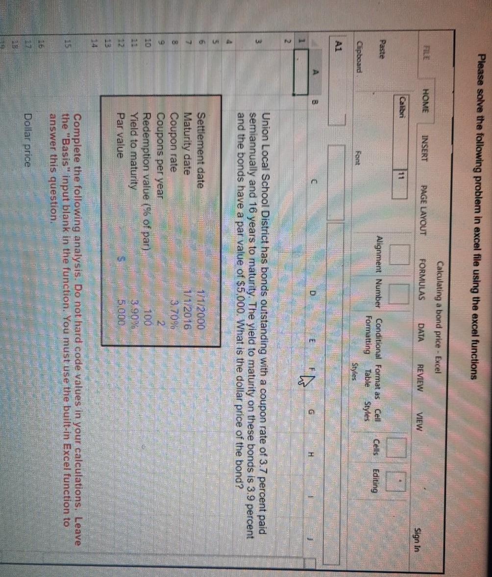 Solved Please solve the following problem in excel file | Chegg.com