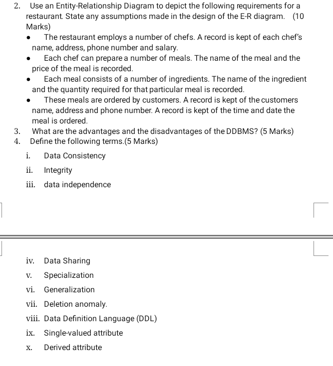 Solved 2. Use an EntityRelationship Diagram to depict the