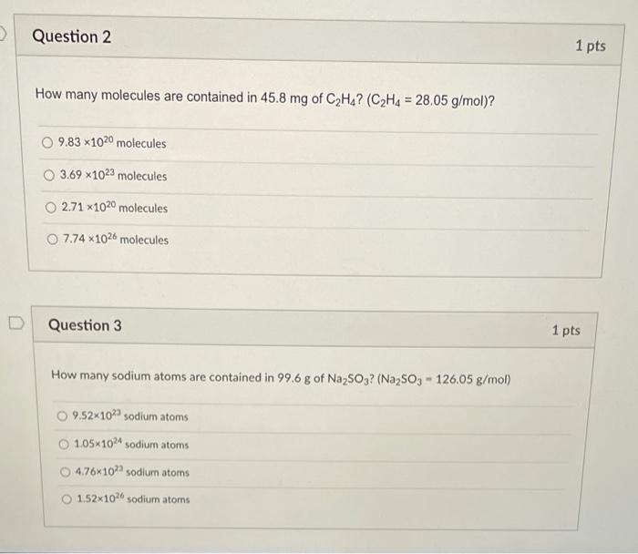 Solved Question 2 1 pts How many molecules are contained in