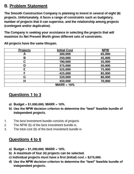 Solved B. Problem Statement The Smooth Construction Company | Chegg.com