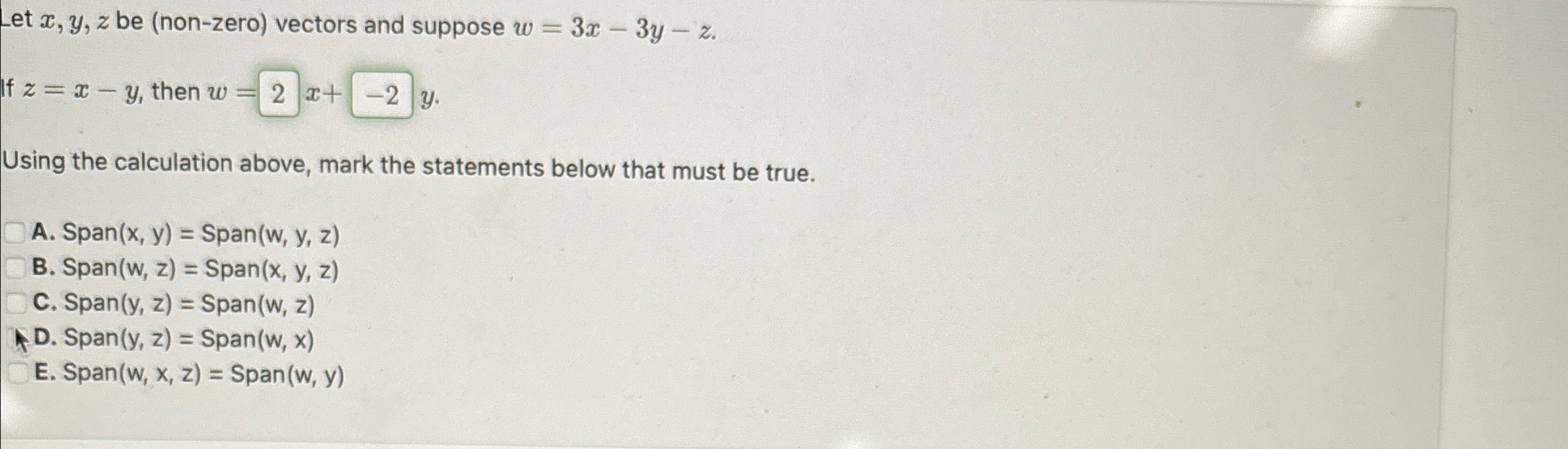 Solved Let x,y,z ﻿be (non-zero) ﻿vectors and suppose | Chegg.com