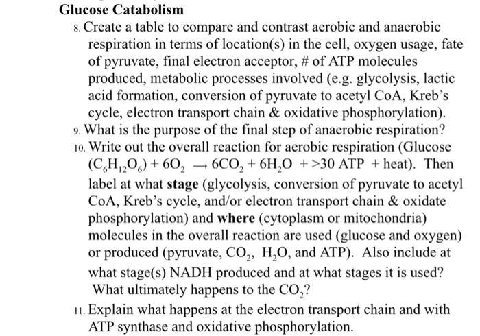 Solved 8. Create a table to compare and contrast aerobic and | Chegg.com