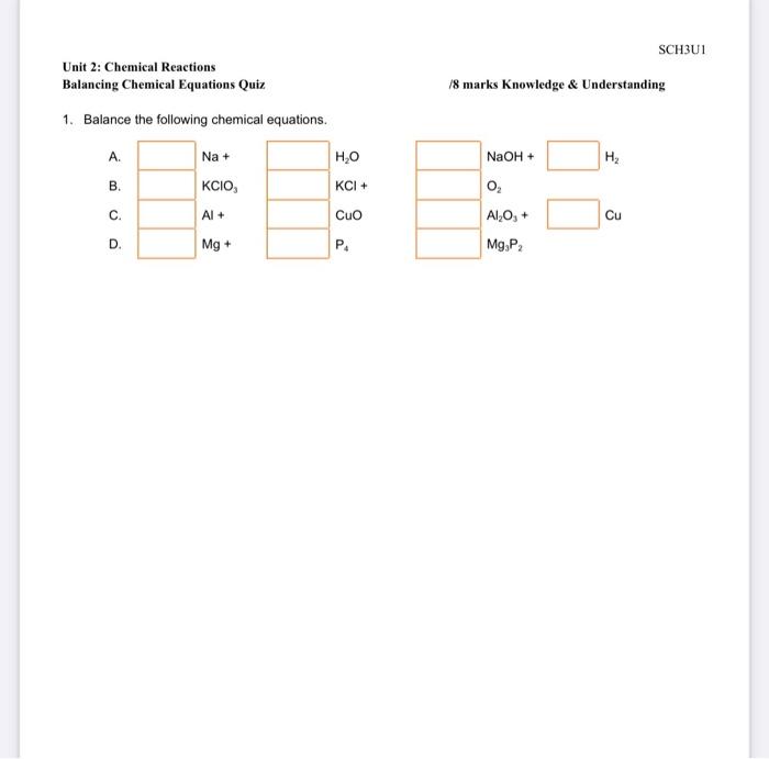 Solved Unit 2: Chemical Reactions Balancing Chemical | Chegg.com