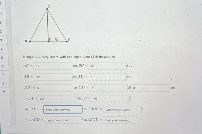 find the altitude of an equilateral triangle whose side is 12 cm