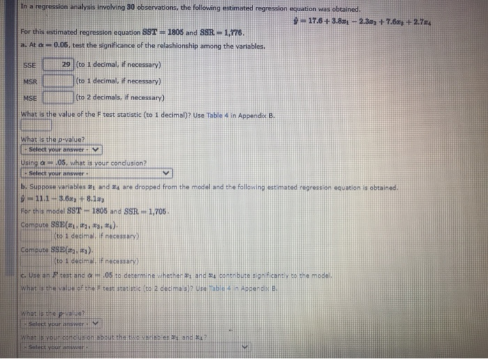 Solved In a regression analysis involving 30 observations, | Chegg.com