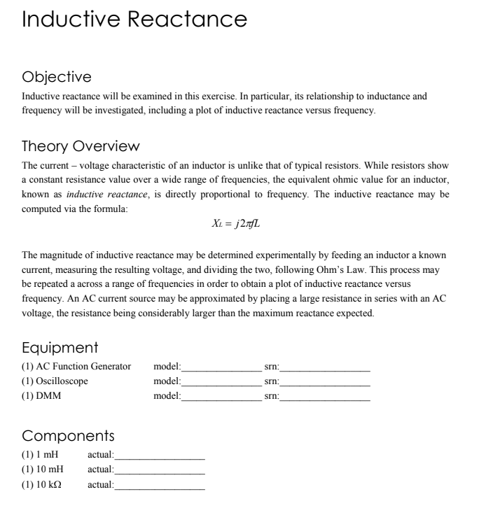 Inductor Inductive Reactance