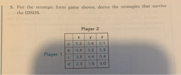 Solved 5. For the strategic form game shown, derive the | Chegg.com