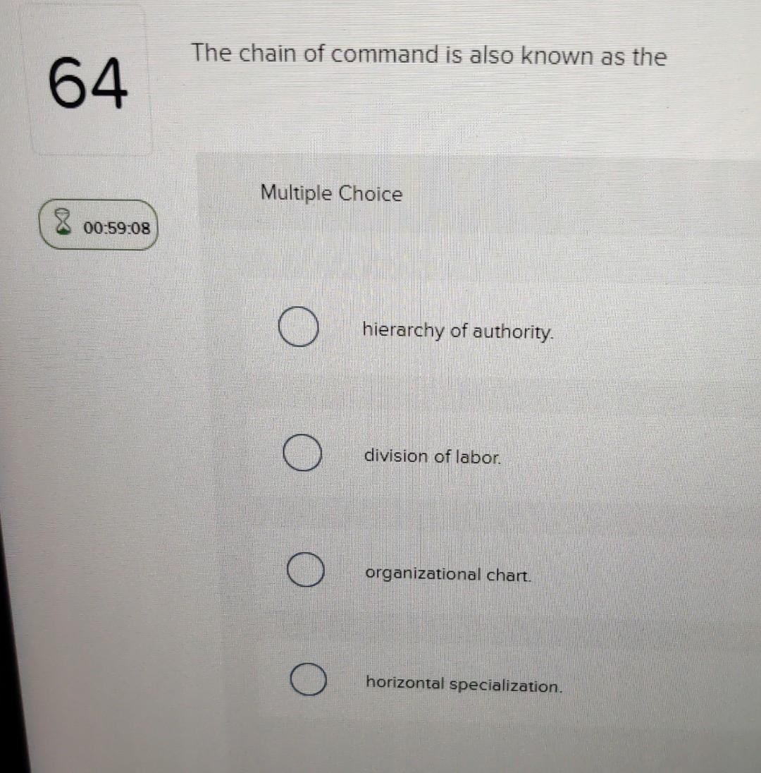 Solved 64 00:59:08 The chain of command is also known as the 