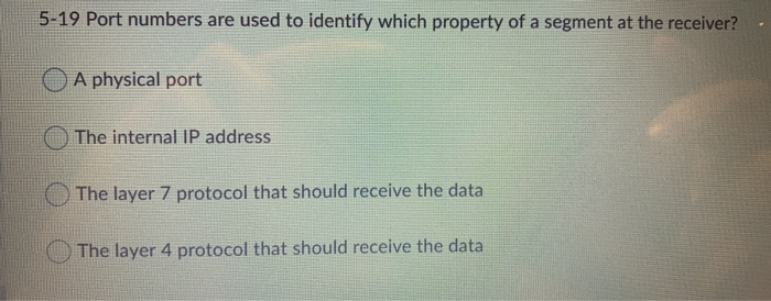 Solved 5-19 Port numbers are used to identify which property | Chegg.com