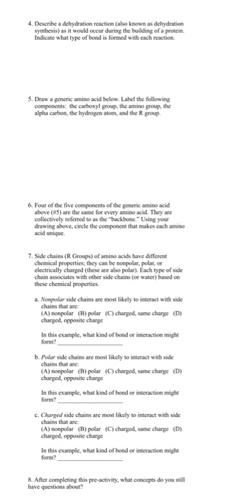 Solved 4. Describe a dehydration reaction (also known as | Chegg.com