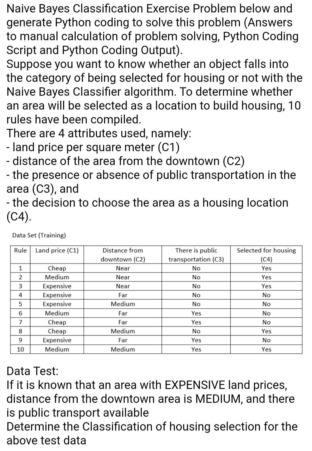 Solved Naive Bayes Classification Exercise Problem Below And | Chegg.com