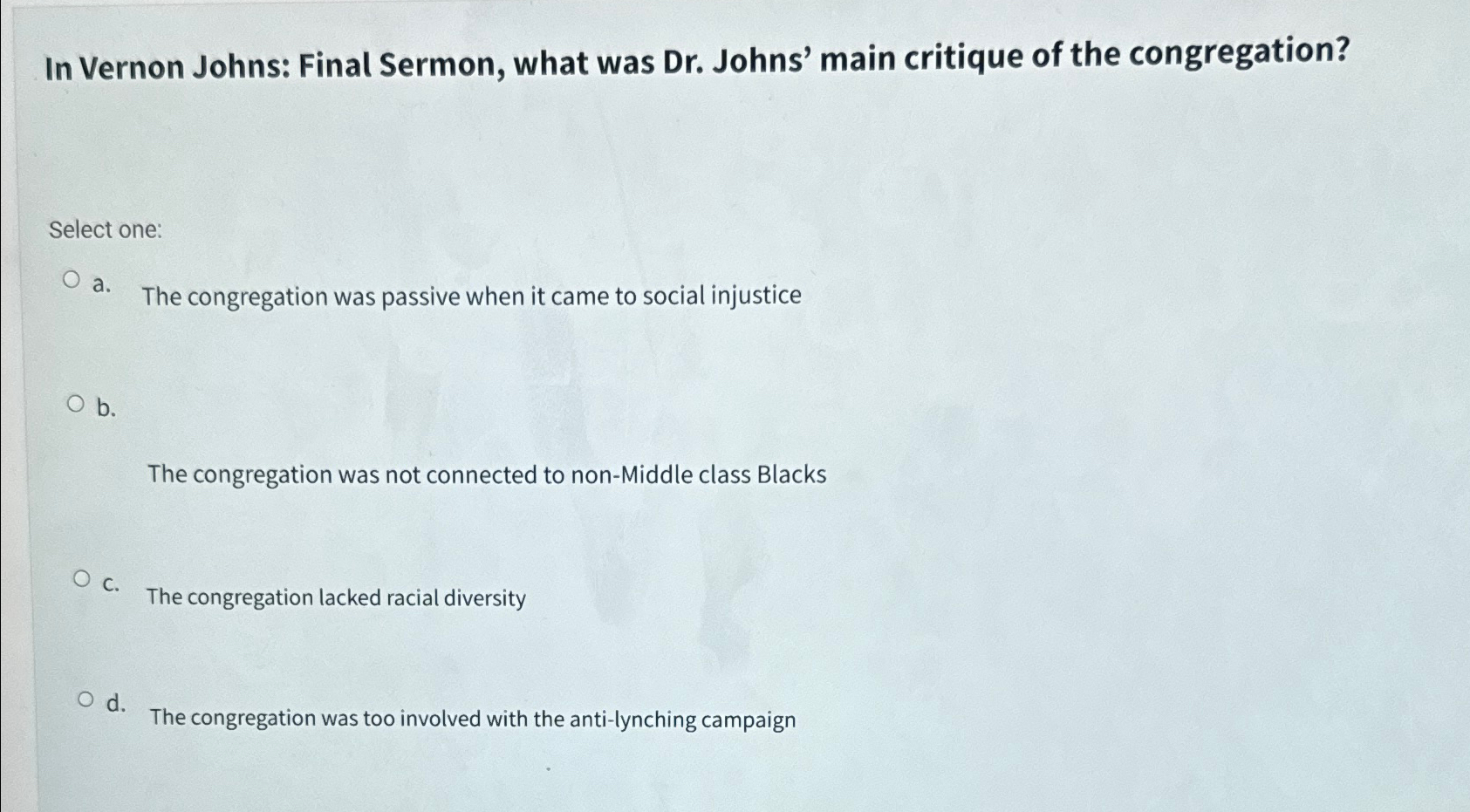 Solved In Vernon Johns: Final Sermon, what was Dr. ﻿Johns' | Chegg.com