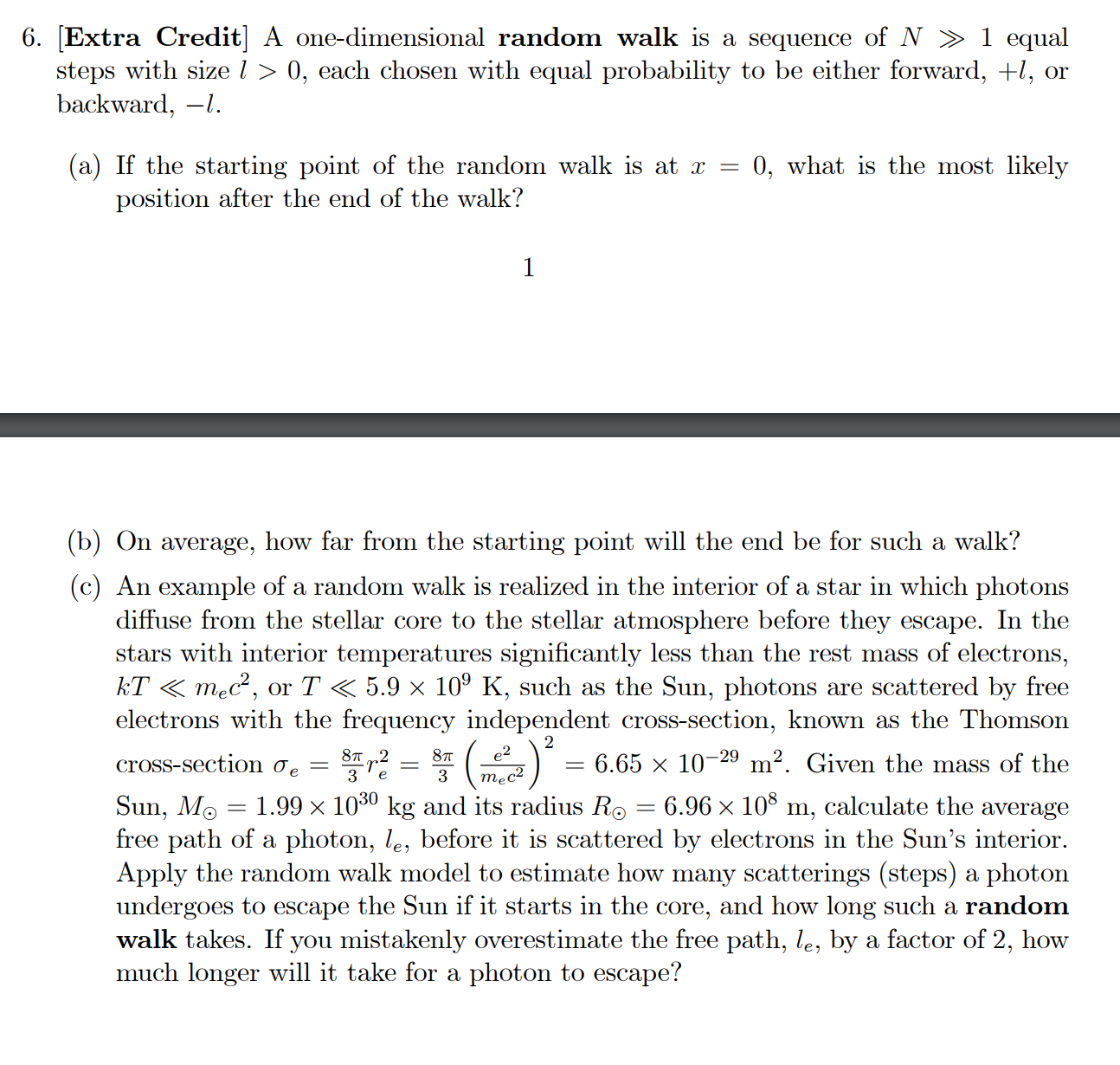 Solved extra credit a one dimensional random walk is a chegg
