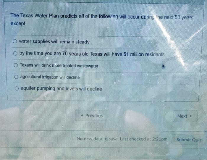Solved The Texas Water Plan predicts all of the following | Chegg.com