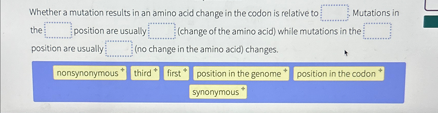 Solved Whether a mutation results in an amino acid change in | Chegg.com