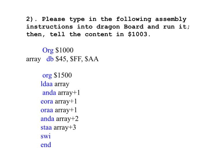 2). Please type in the following assembly | Chegg.com
