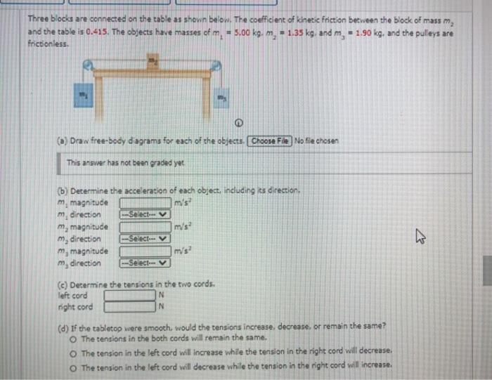 Solved Three blocks are connected on the table as shown | Chegg.com