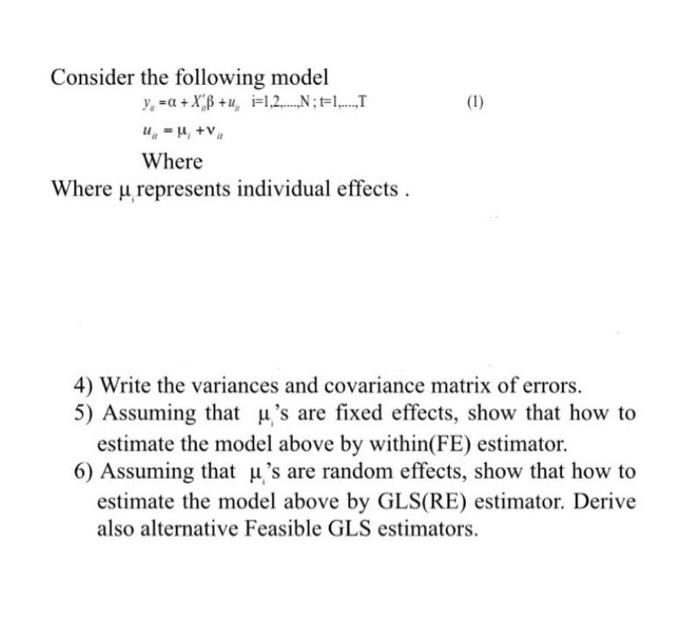 Solved Consider The Following Model | Chegg.com