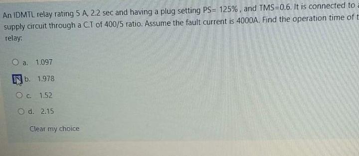 Solved An IDMTL relay rating 5 A,2.2sec and having a plug | Chegg.com