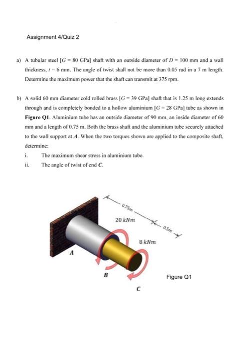 A tubular steel [G = 80 GPa] shaft with an outside | Chegg.com