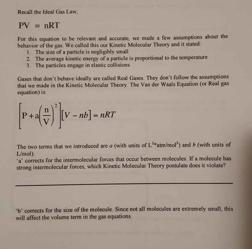 Solved Recall the Ideal Gas Law, PV = nRT For this equation | Chegg.com