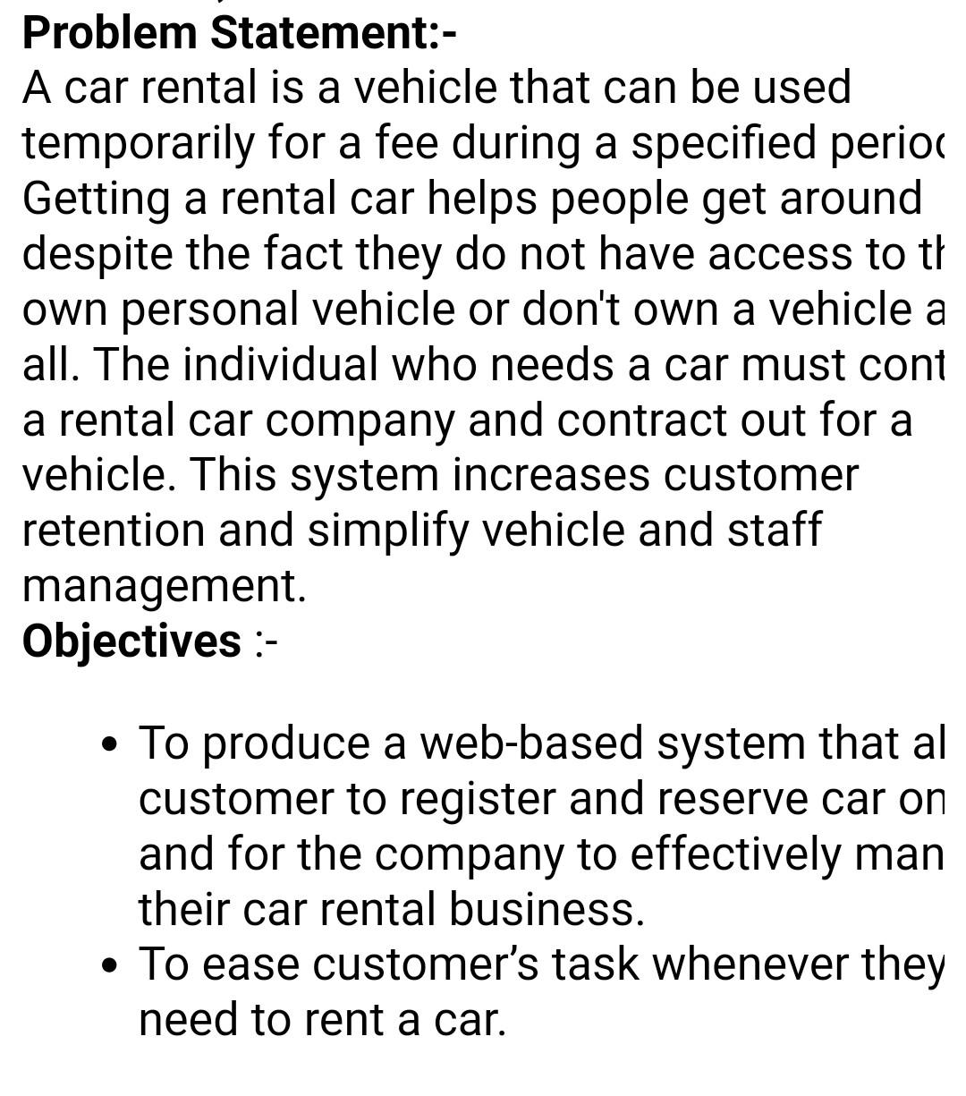 Solved Problem Statement:- A car rental is a vehicle that | Chegg.com