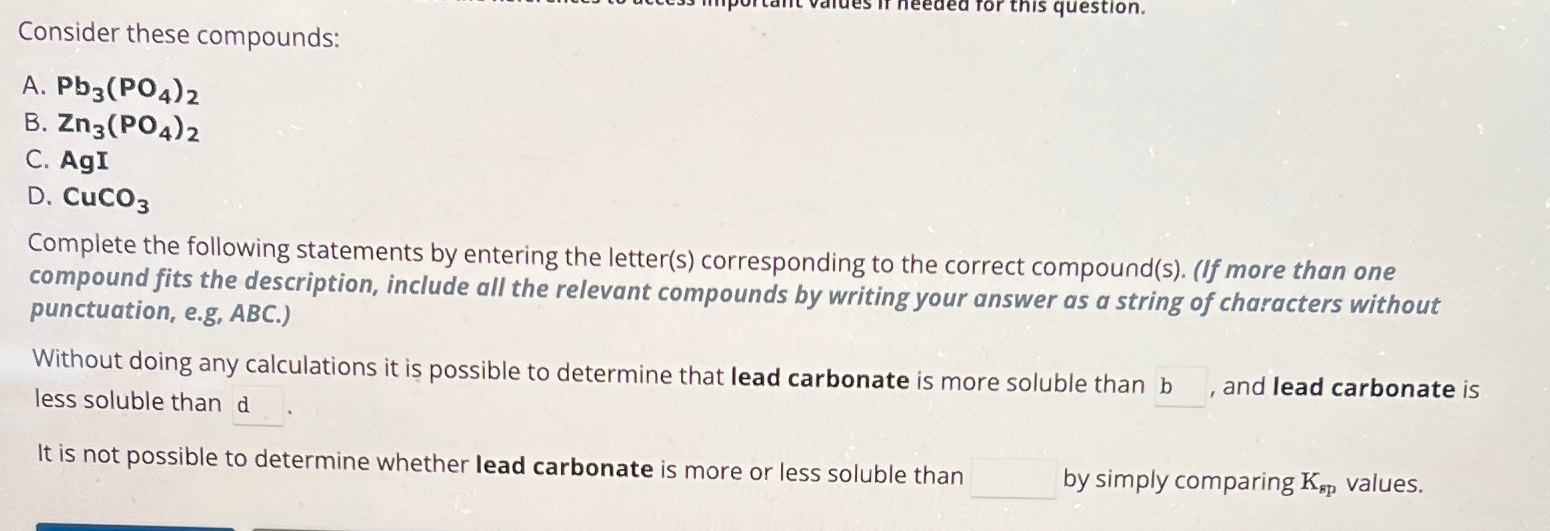 Solved Consider these compounds:A. Pb3(PO4)2B. Zn3(PO4)2C. | Chegg.com