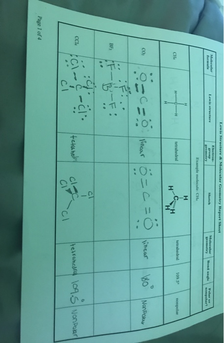 Solved Lewis Niructure & Molecular Geometry Report Sheet | Chegg.com