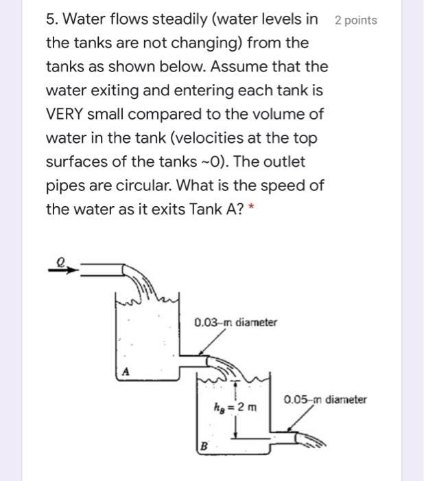 Solved 5. Water flows steadily (water levels in 2 points the | Chegg.com