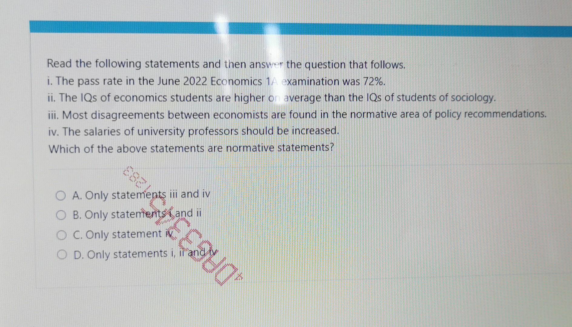 Solved Read the following statements and then answer the | Chegg.com