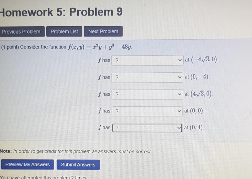 Solved Homework 5: Problem 9 Previous Problem Problem List | Chegg.com