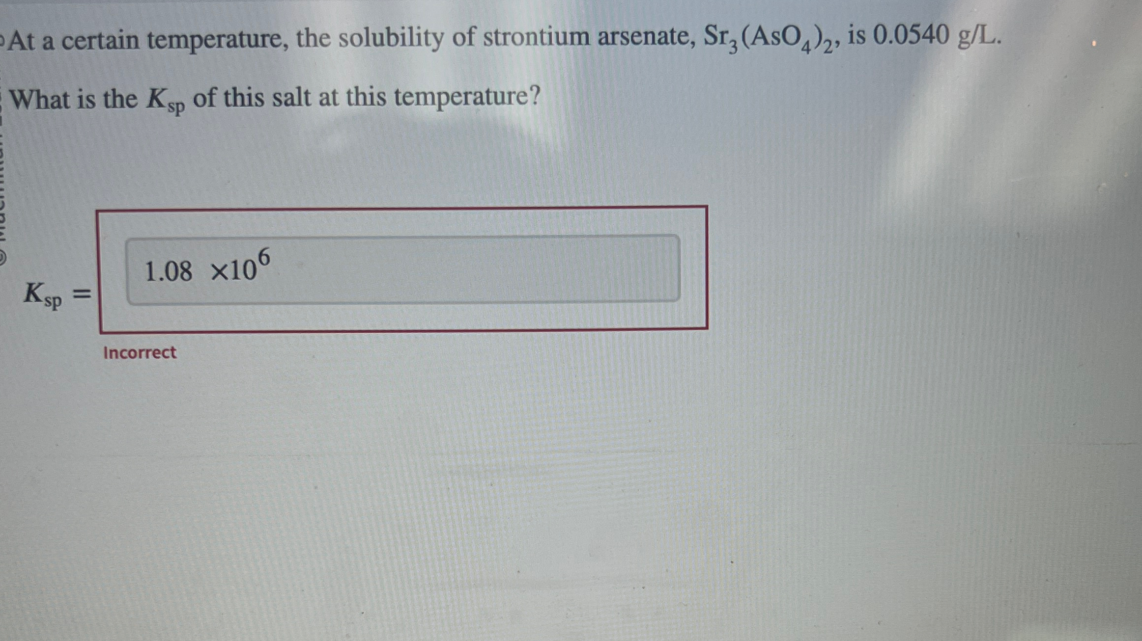 Solved At a certain temperature, the solubility of strontium | Chegg.com
