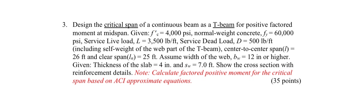 Solved Design the critical span of a continuous beam as a | Chegg.com