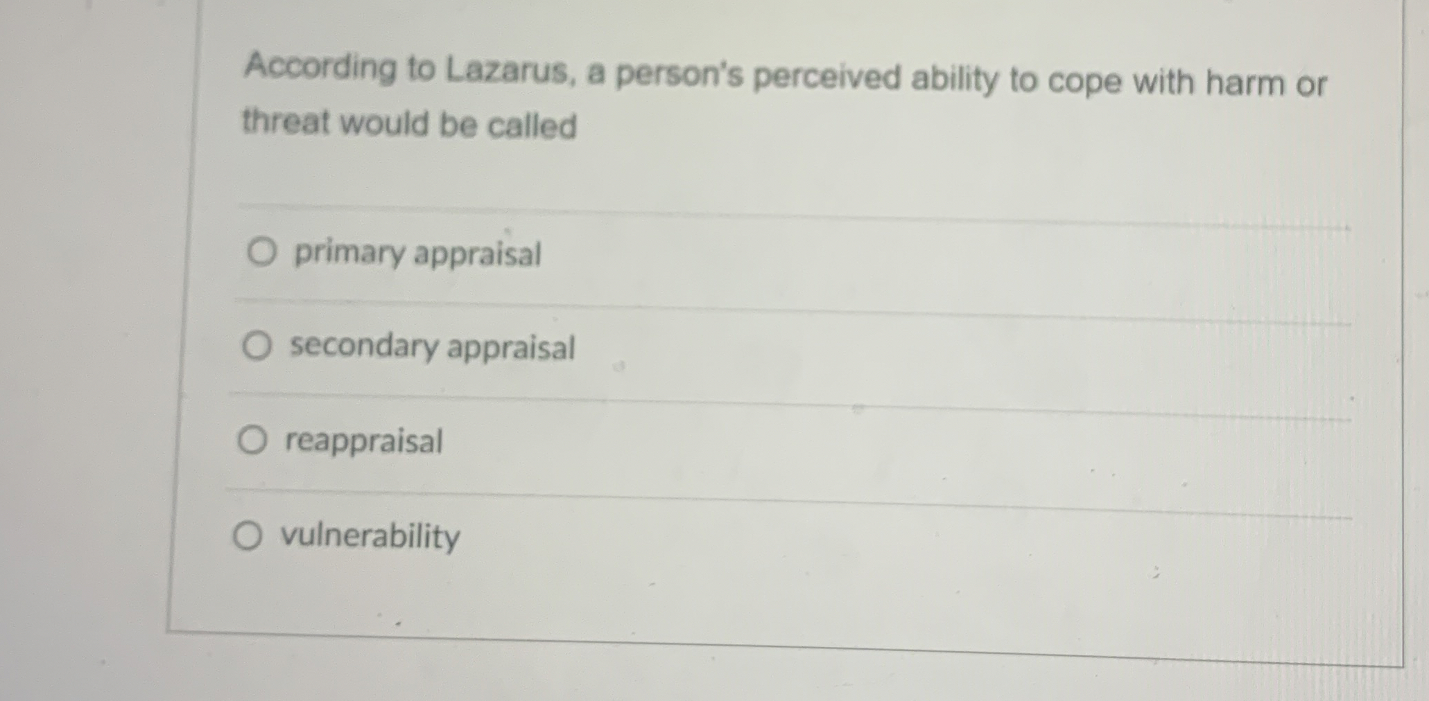 Solved According to Lazarus, a person's perceived ability to | Chegg.com