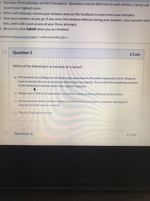 Solved You have three attempts on this Checkpoint. Questions | Chegg.com