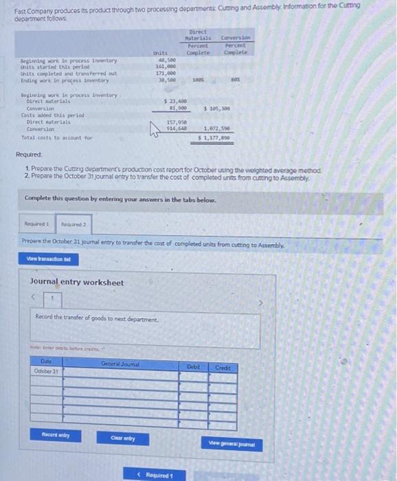 Solved Prepare Production Cost Report Using Weighted Average 7753