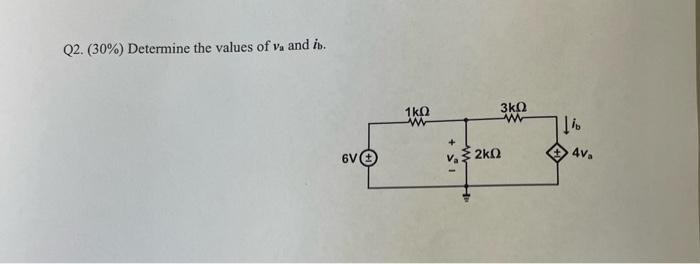 Q2. \( (30 \%) \) Determine the values of \( v_{\mathrm{a}} \) and \( i \) b.