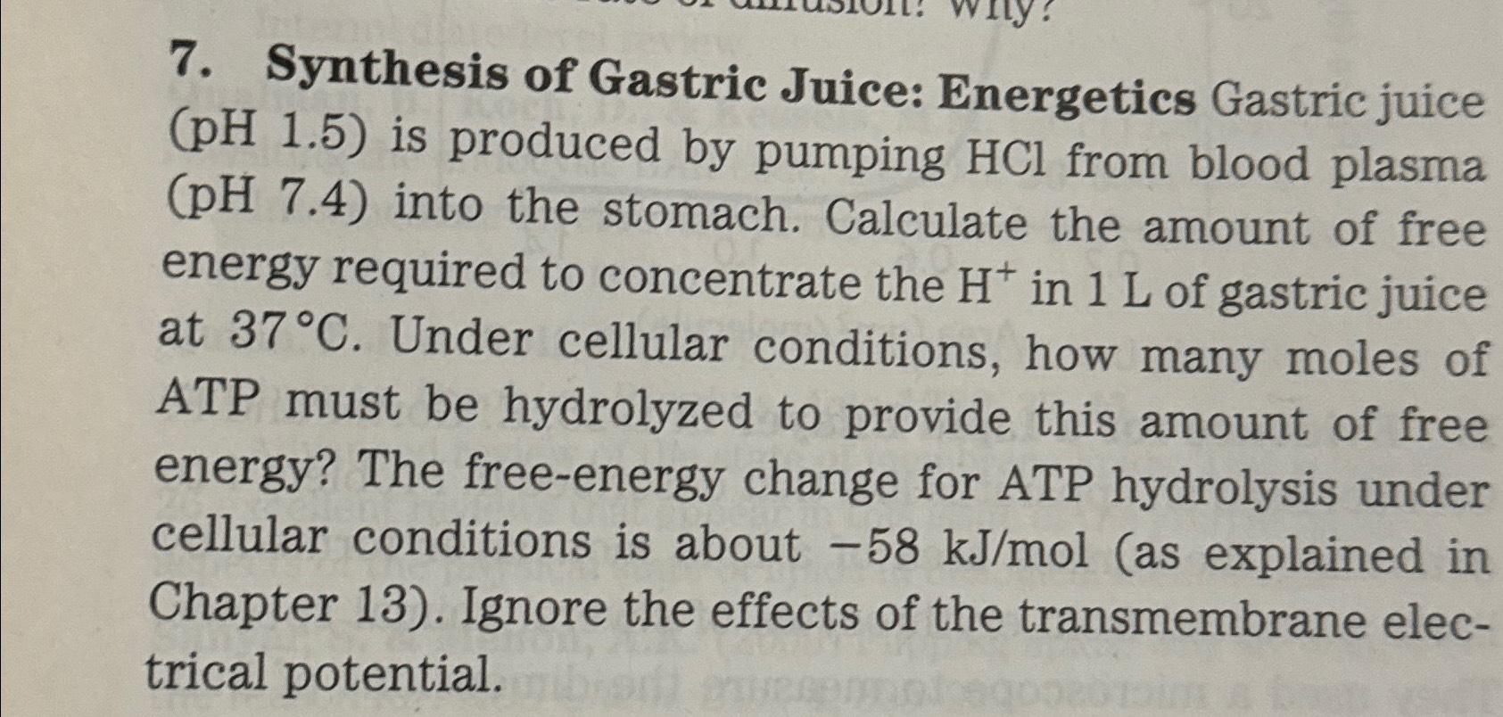 Solved Synthesis of Gastric Juice Energetics Gastric juice