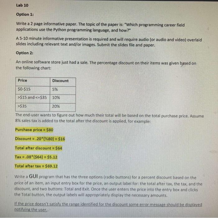 Solved Lab 10 Option 1: Write a 2 page informative paper. | Chegg.com