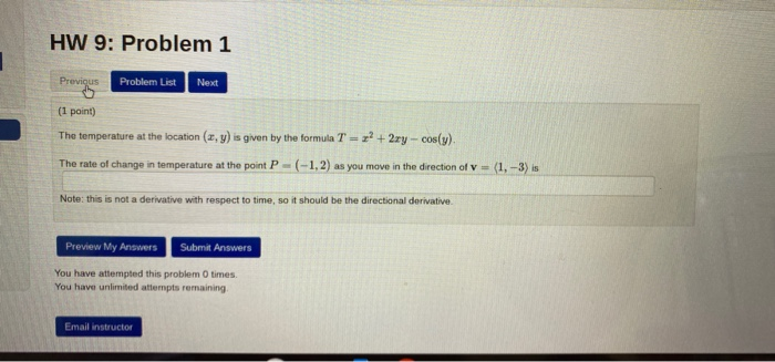 Solved HW 9: Problem 1 Previous Problem List Next (1 point) | Chegg.com