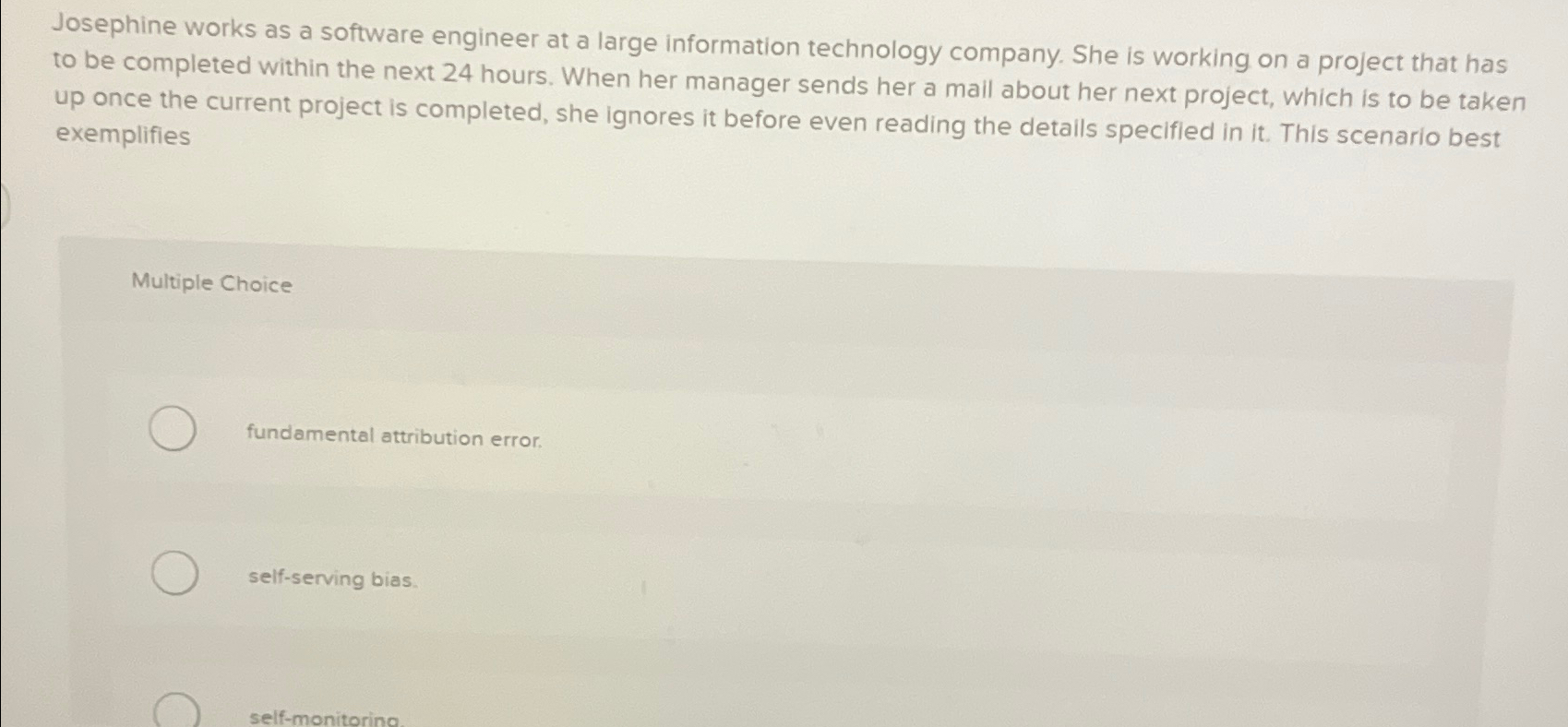 Solved Josephine works as a software engineer at a large | Chegg.com