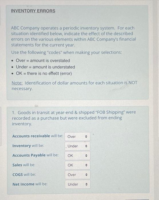 Solved INVENTORY ERRORS ABC Company Operates A Periodic | Chegg.com