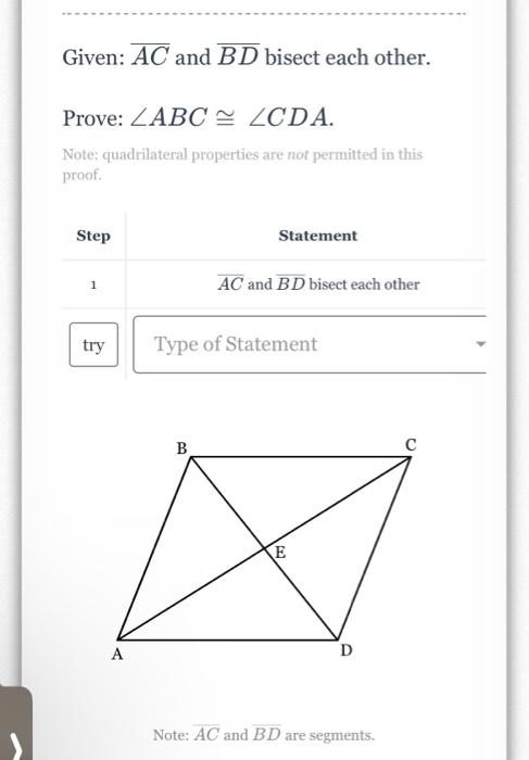 Solved Given Ac And Bd Bisect Each Other Prove ∠abc≅∠cda